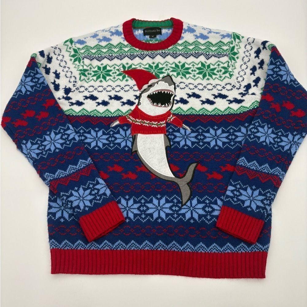 Ugly Holiday Shark Sweater - Red, Blue, Green